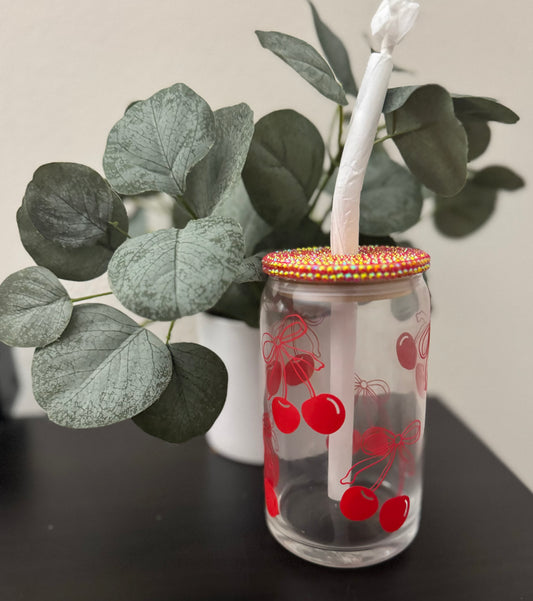 Cherry Bow Libbey Glass with Rhinestone Lid